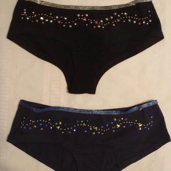FLIRTITUDE Size XL S Navy or Black Choice Rhinestud Cotton Cheekini Panty NWT - Picture 1 of 3